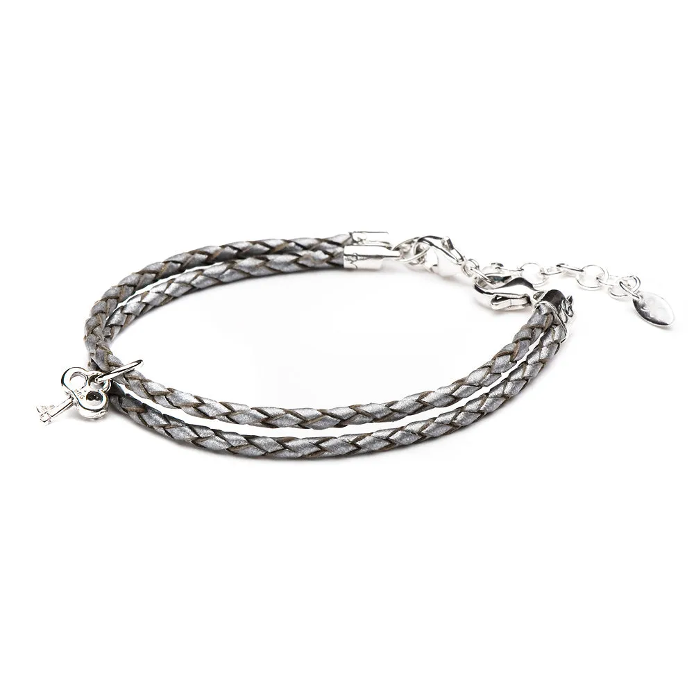 Bracelet Leather Braided - Silver, S (5.5-7inch/14-18cm)