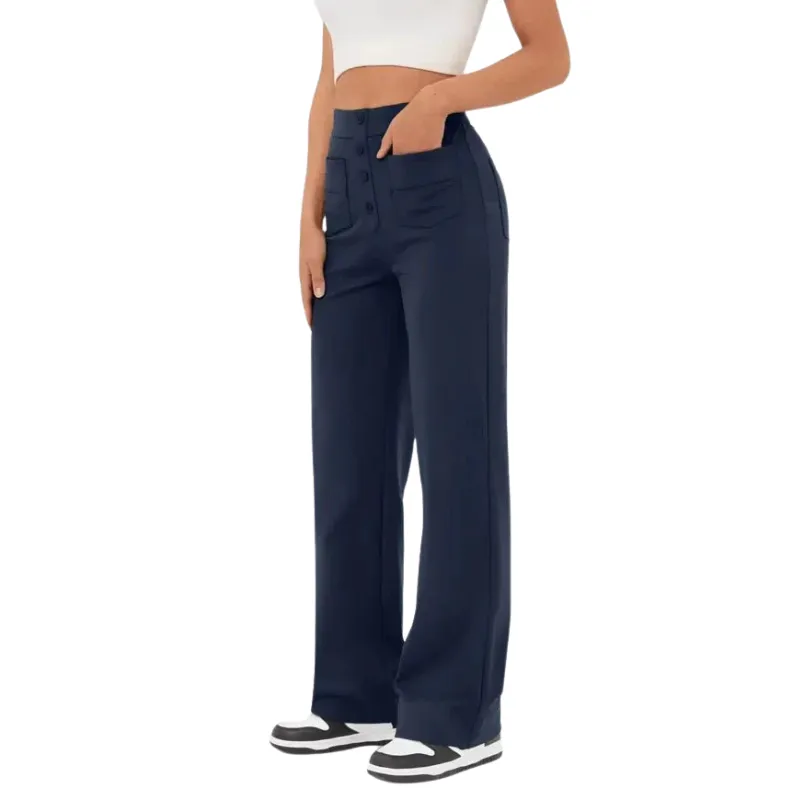 Brenda | Women's Wide Leg Casual Button Trousers | High-Waisted