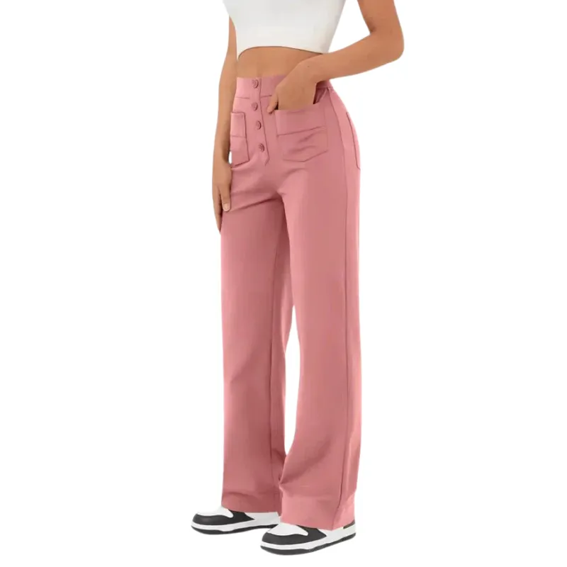 Brenda | Women's Wide Leg Casual Button Trousers | High-Waisted