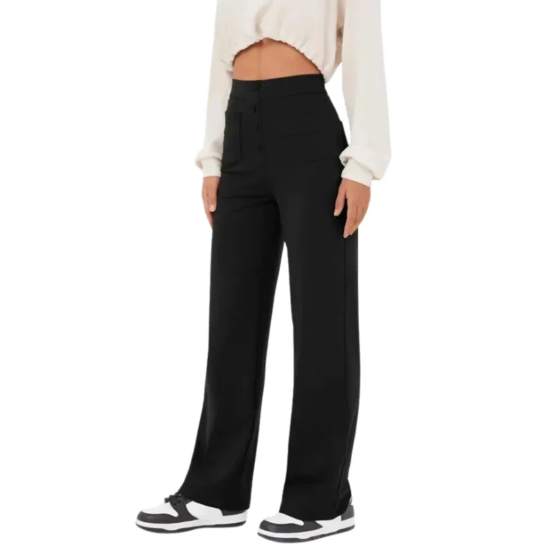 Brenda | Women's Wide Leg Casual Button Trousers | High-Waisted