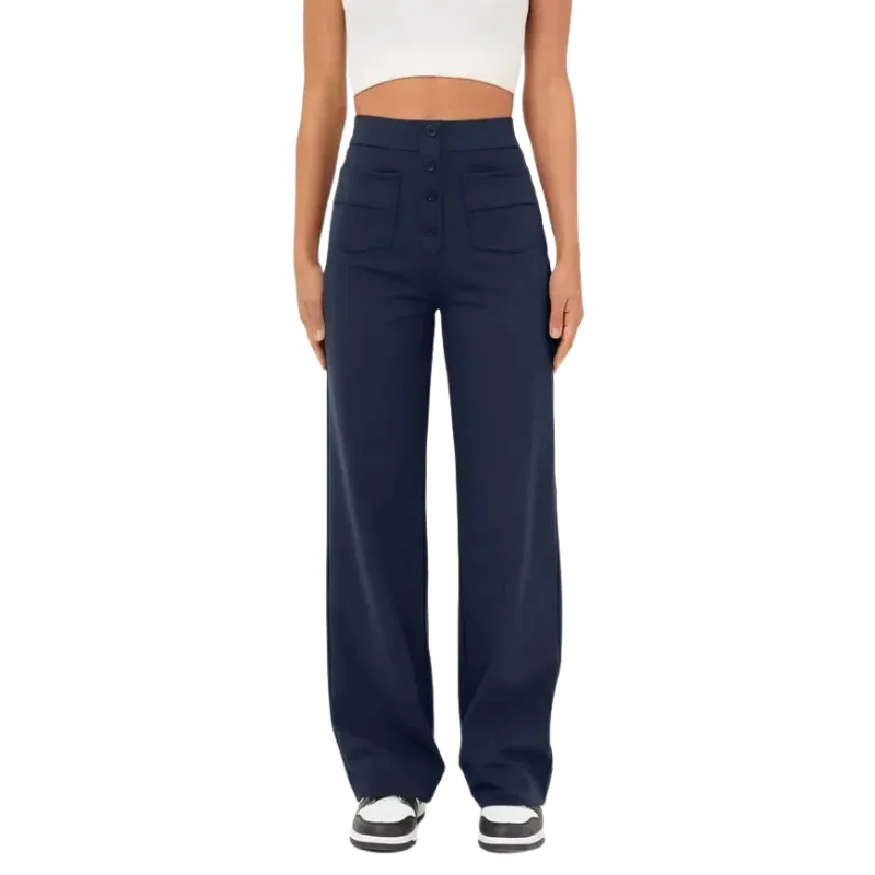 Brenda | Women's Wide Leg Casual Button Trousers | High-Waisted