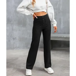 Brenda | Women's Wide Leg Casual Button Trousers | High-Waisted