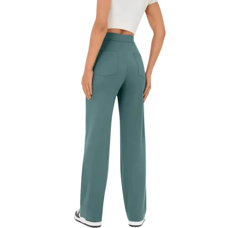 Brenda | Women's Wide Leg Casual Button Trousers | High-Waisted