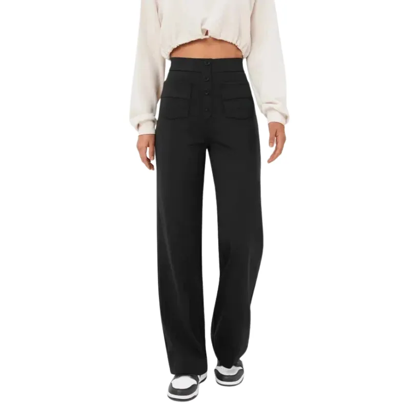 Brenda | Women's Wide Leg Casual Button Trousers | High-Waisted