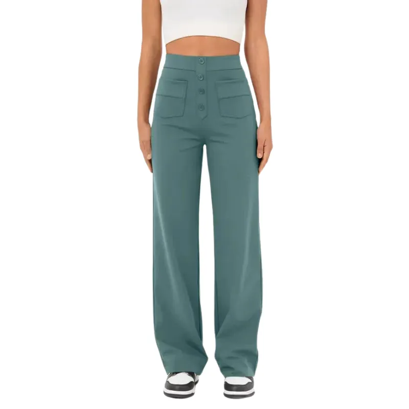 Brenda | Women's Wide Leg Casual Button Trousers | High-Waisted