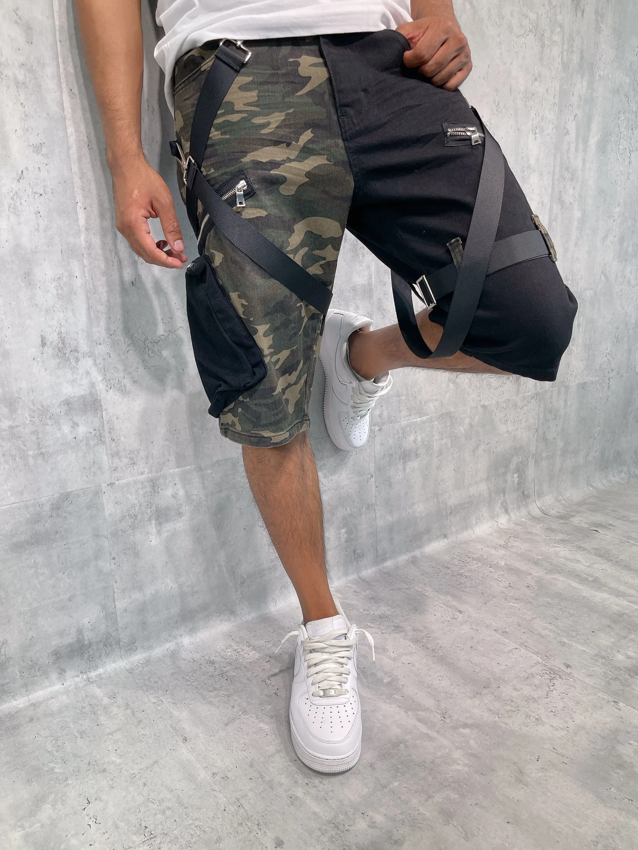BT-BTS222275-2-Tone Strap Cargo Shorts