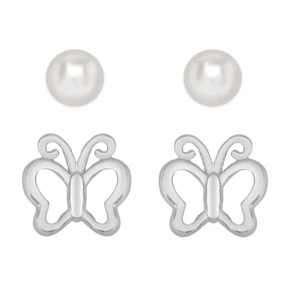 Butterfly & Freshwater Pearl Stud Set