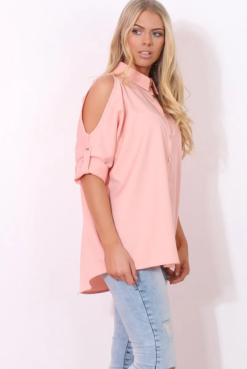 Carmel Pink Cut out Shoulder Top