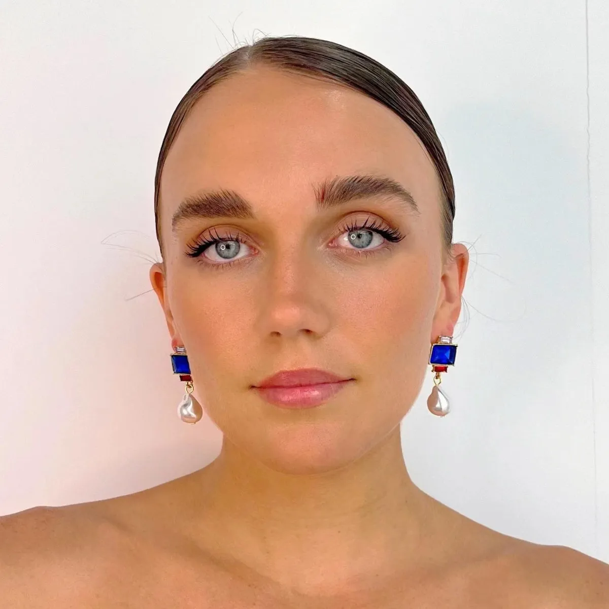 Carmen Jewel & Pearl Drop Earrings (Blue)
