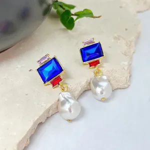 Carmen Jewel & Pearl Drop Earrings (Blue)