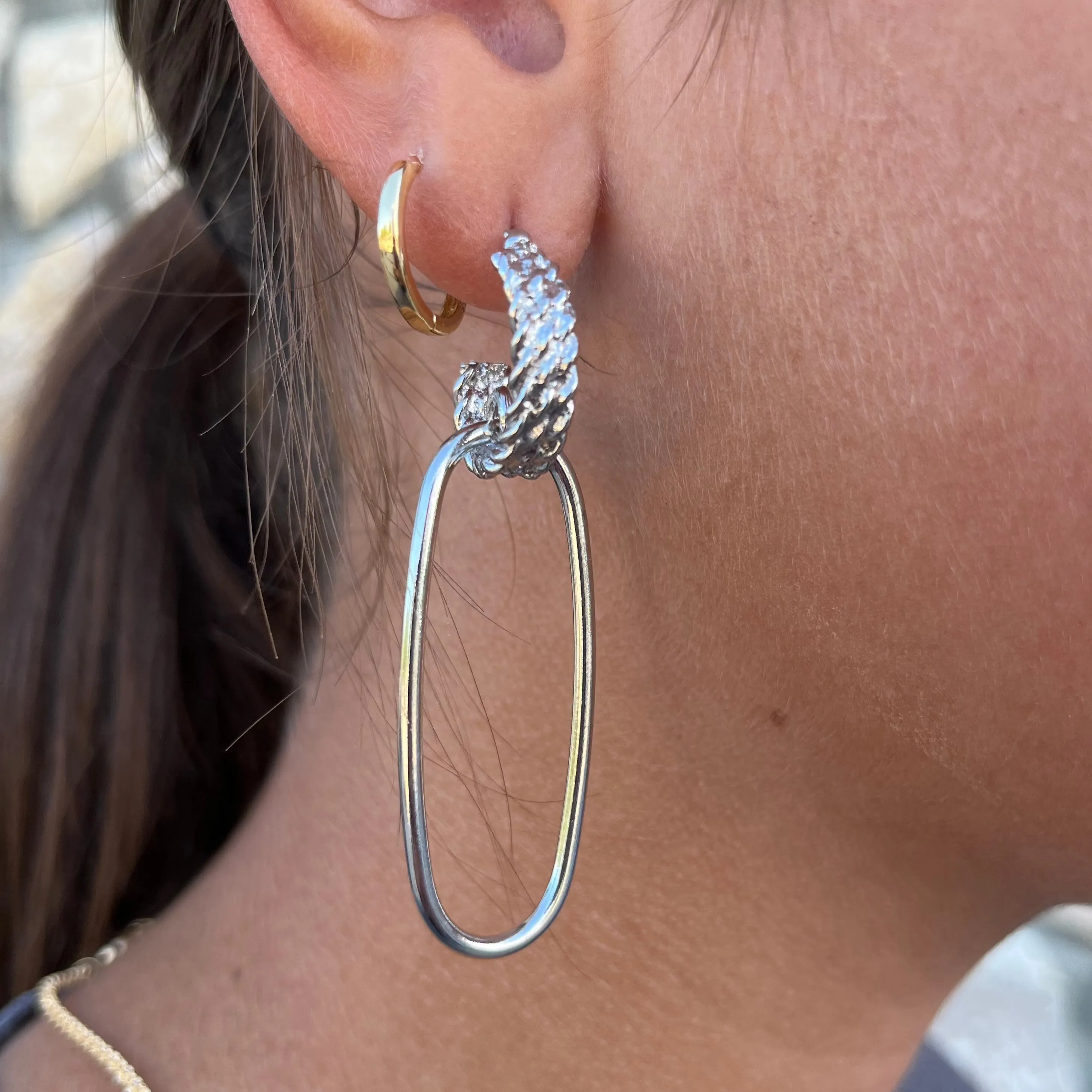 Caroline Textured Hoop Oval Dangle Earrings-FINAL SALE