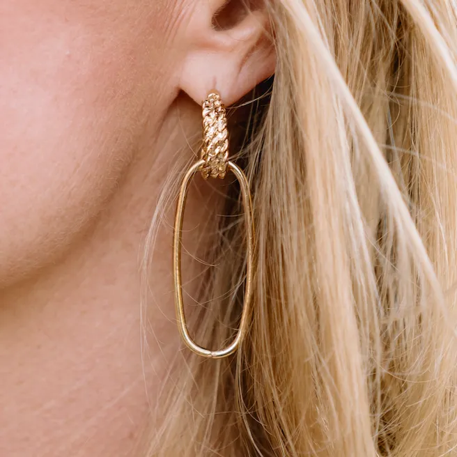 Caroline Textured Hoop Oval Dangle Earrings-FINAL SALE