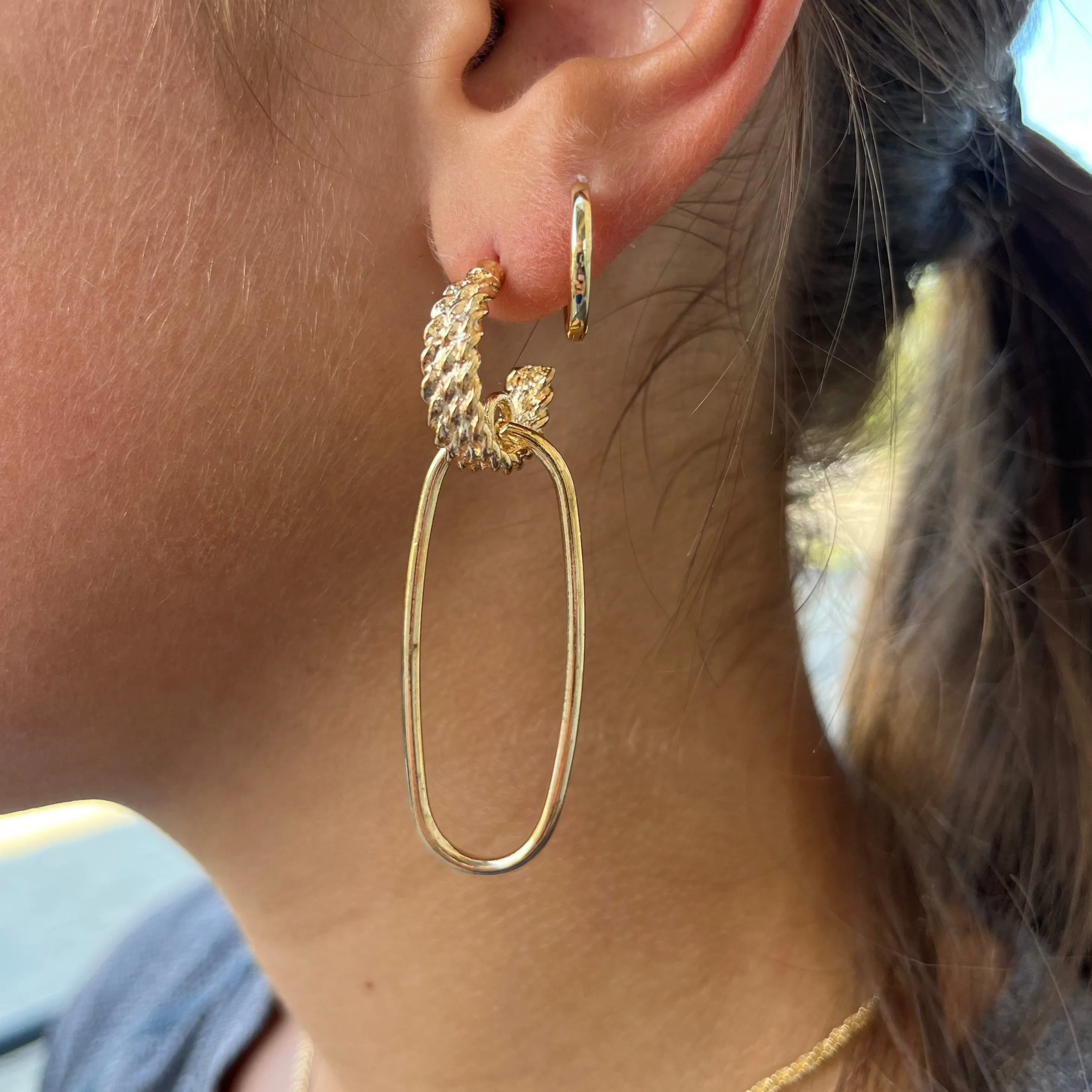 Caroline Textured Hoop Oval Dangle Earrings-FINAL SALE
