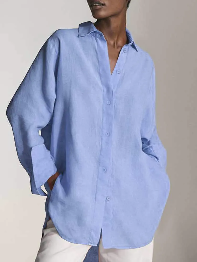 Casual White Long Sleeve Solid Shirts For Women