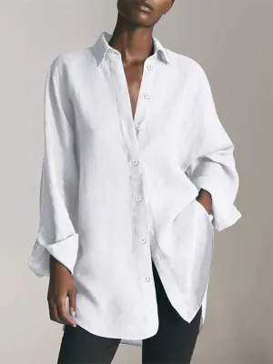 Casual White Long Sleeve Solid Shirts For Women