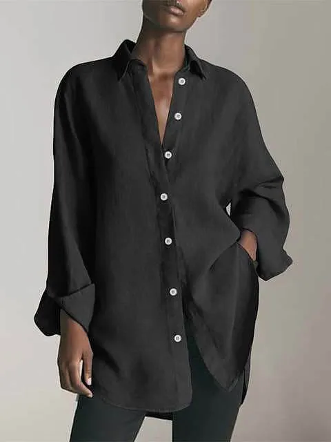Casual White Long Sleeve Solid Shirts For Women