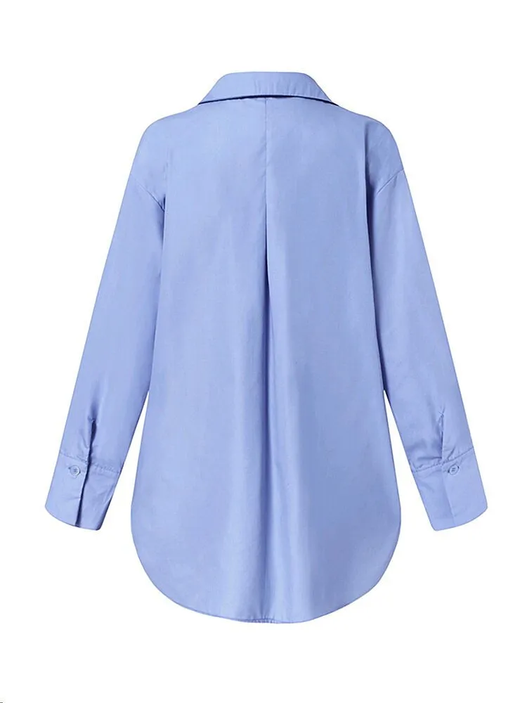 Casual White Long Sleeve Solid Shirts For Women
