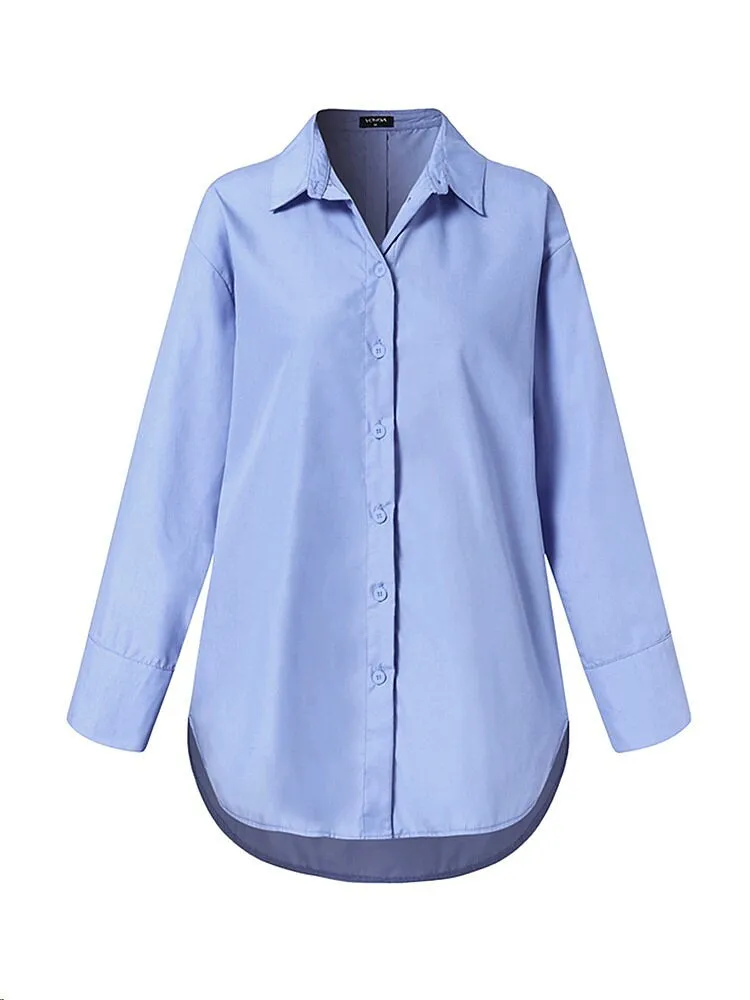 Casual White Long Sleeve Solid Shirts For Women