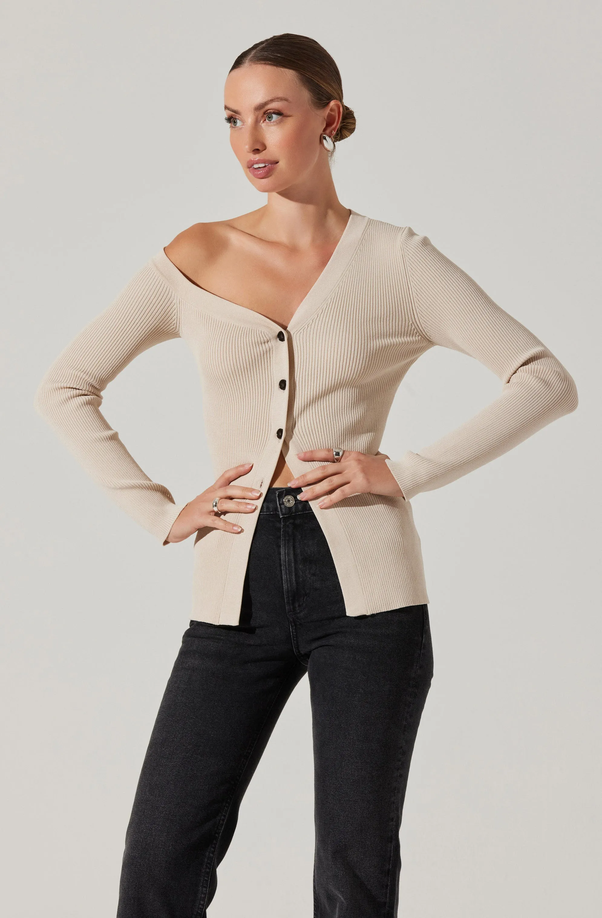 Celin One Shoulder Ribbed Sweater