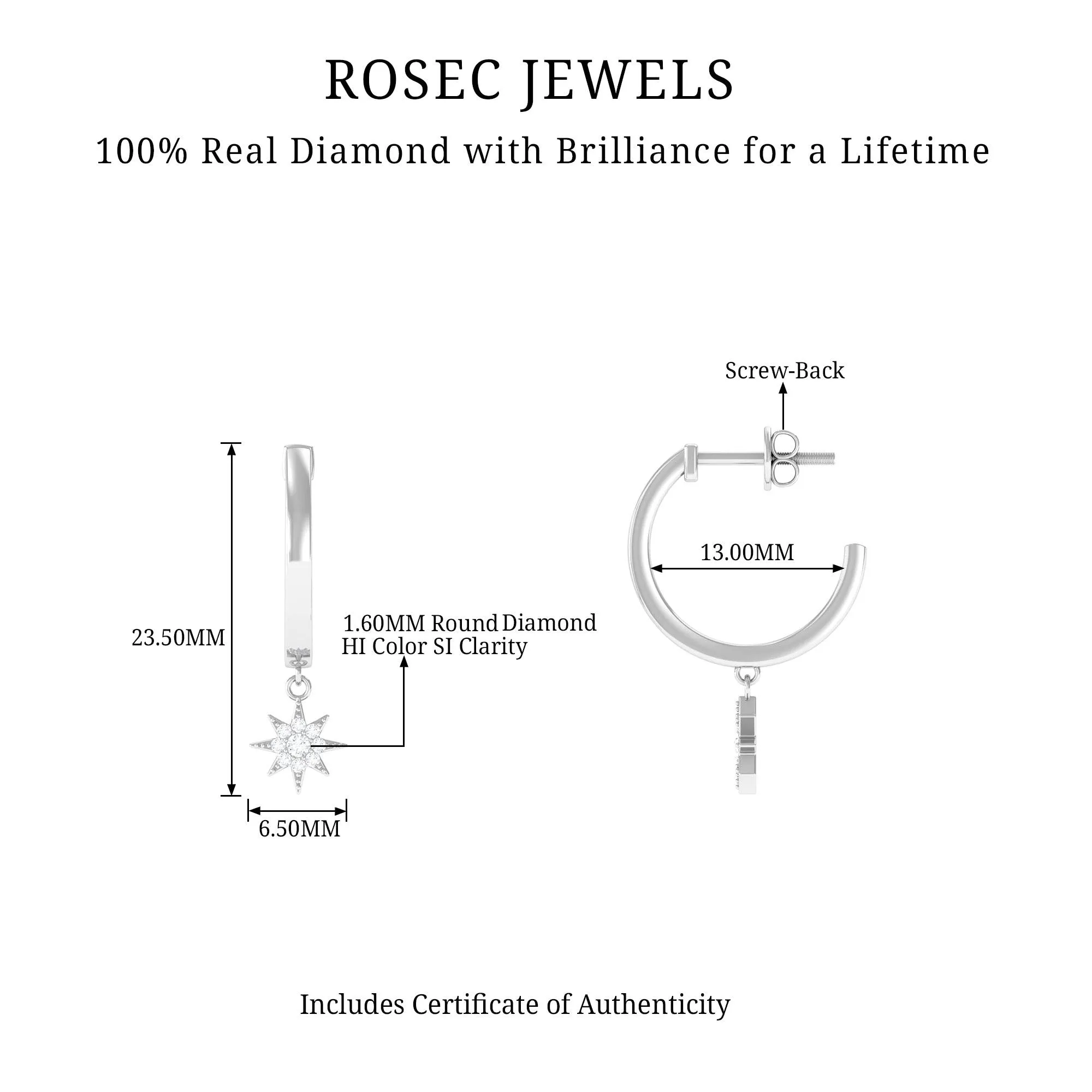 Certified Diamond Star Hoop Drop Earrings