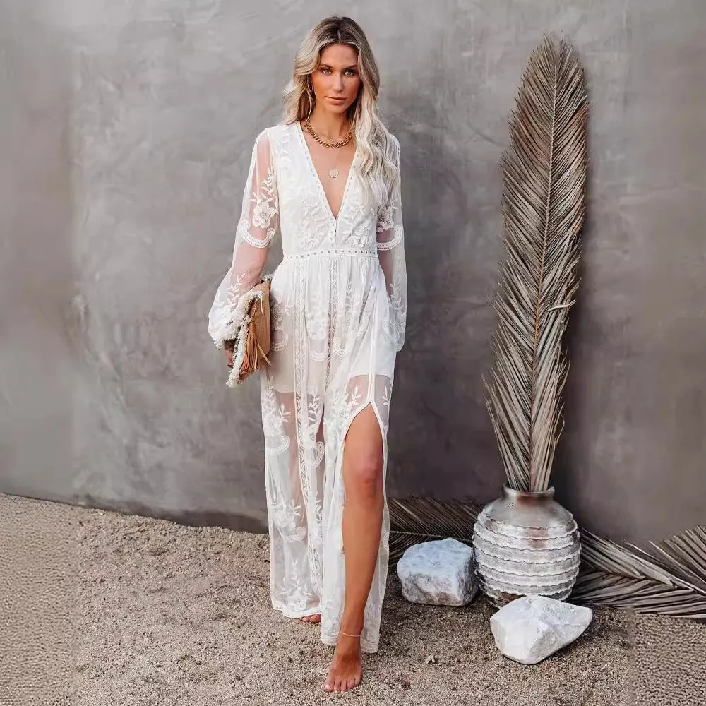 Cervo - Lace maxi dress with sweetheart neckline