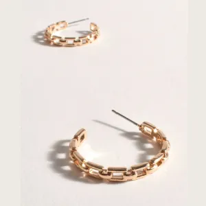 Chain Pattern Hoop Earrings (Gold)