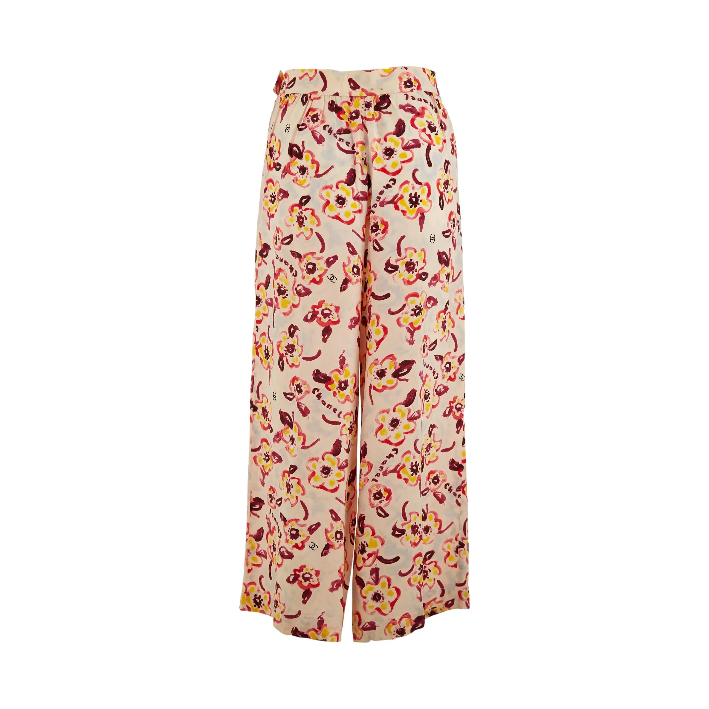 Chanel White Floral Logo Print Logo Pants
