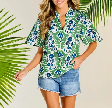 Chase Flounce Sleeve Top - Green