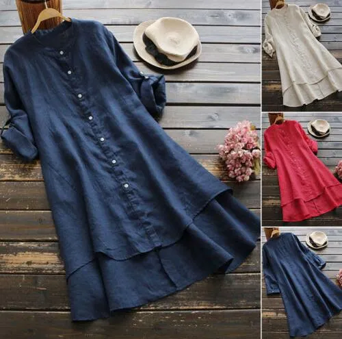 Chic Oversized Cotton Linen Dress for Summer