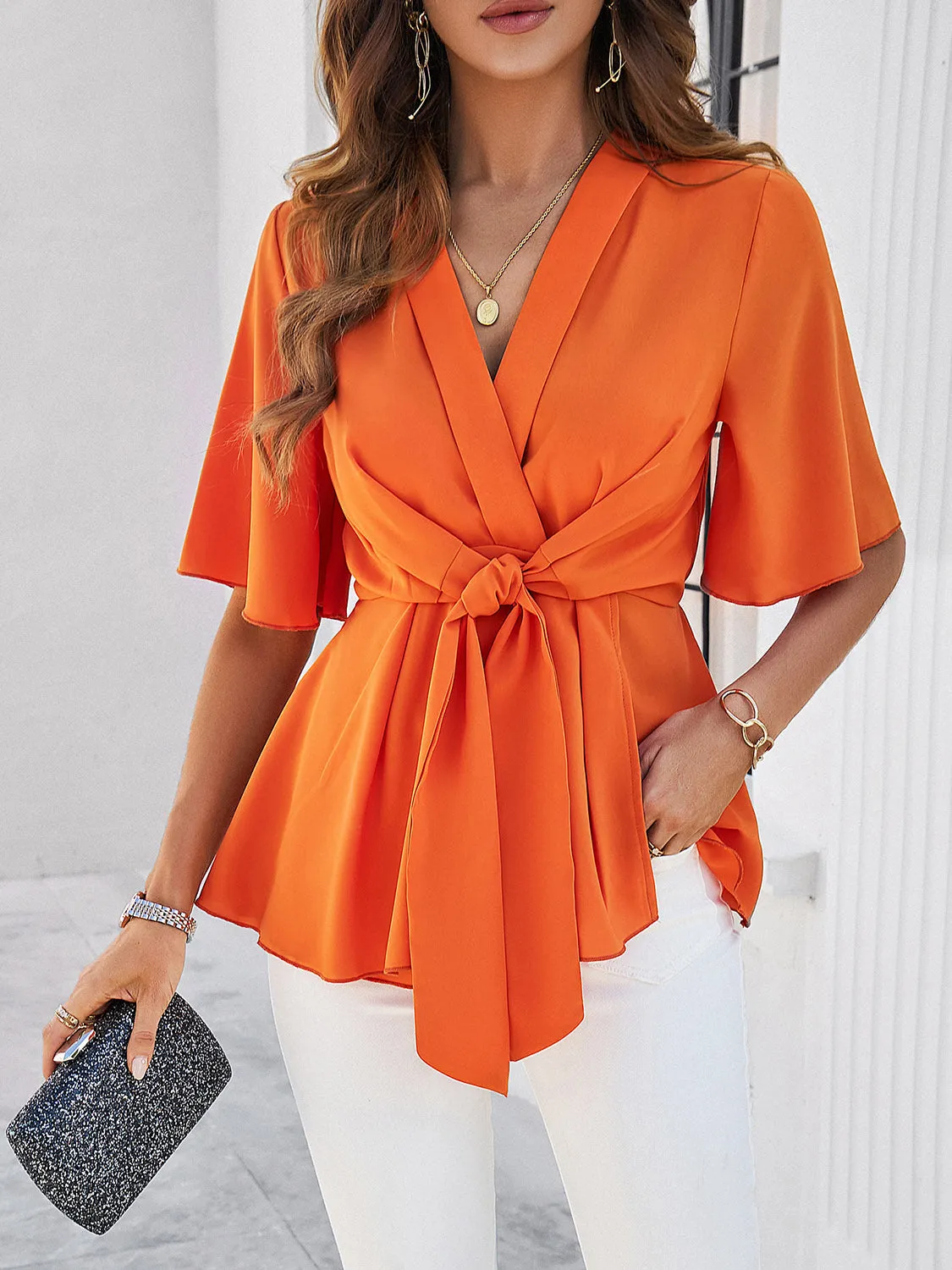 Colette Surplice Tie Waist Half Sleeve Blouse