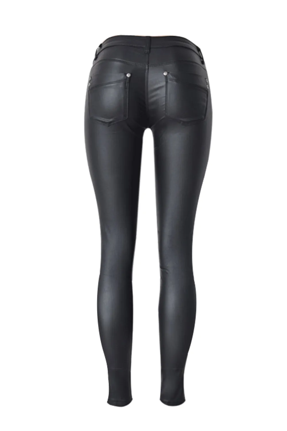 Creamtopmall Low Rise Solid Leather Pants