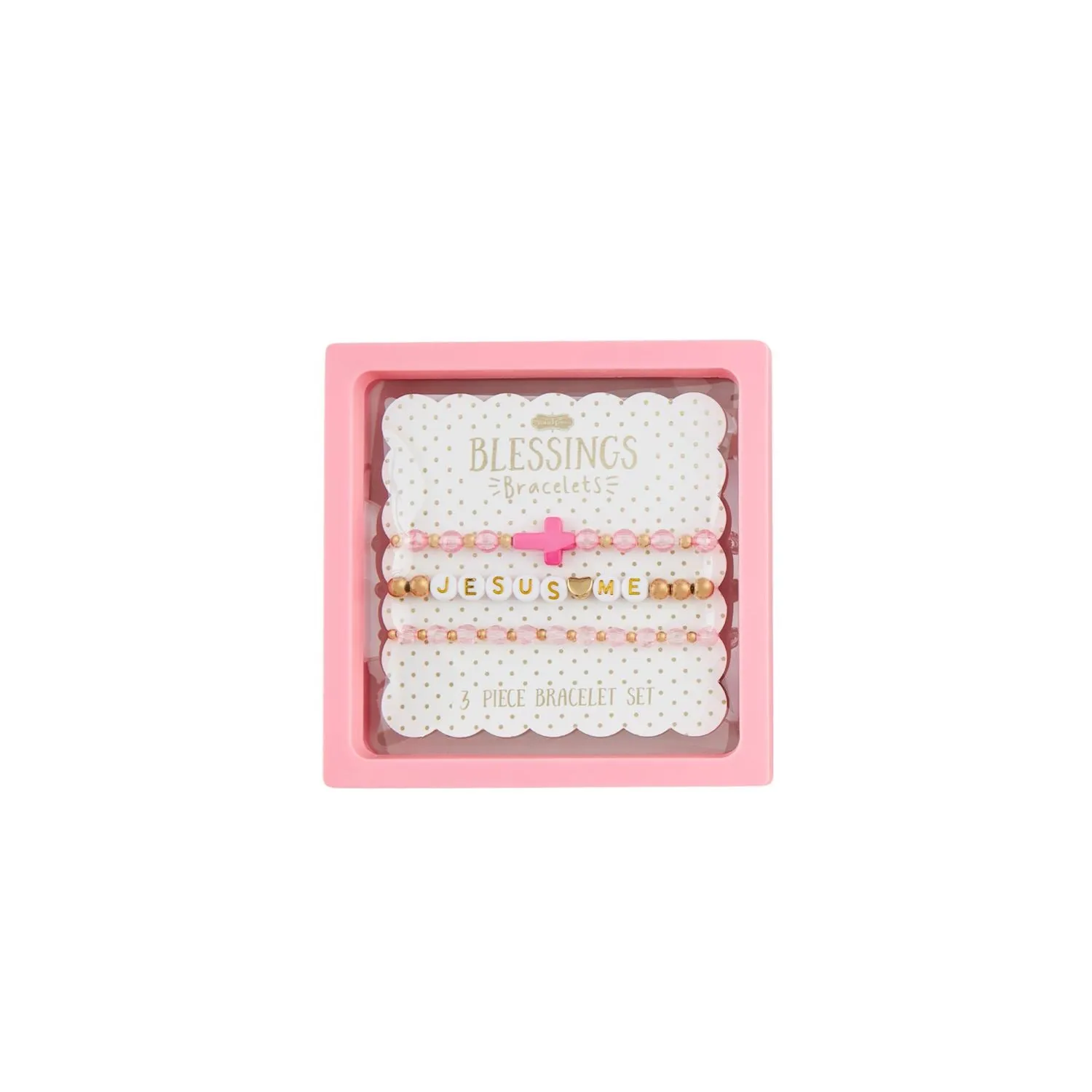 Cross Beaded Bracelet Set | Pink