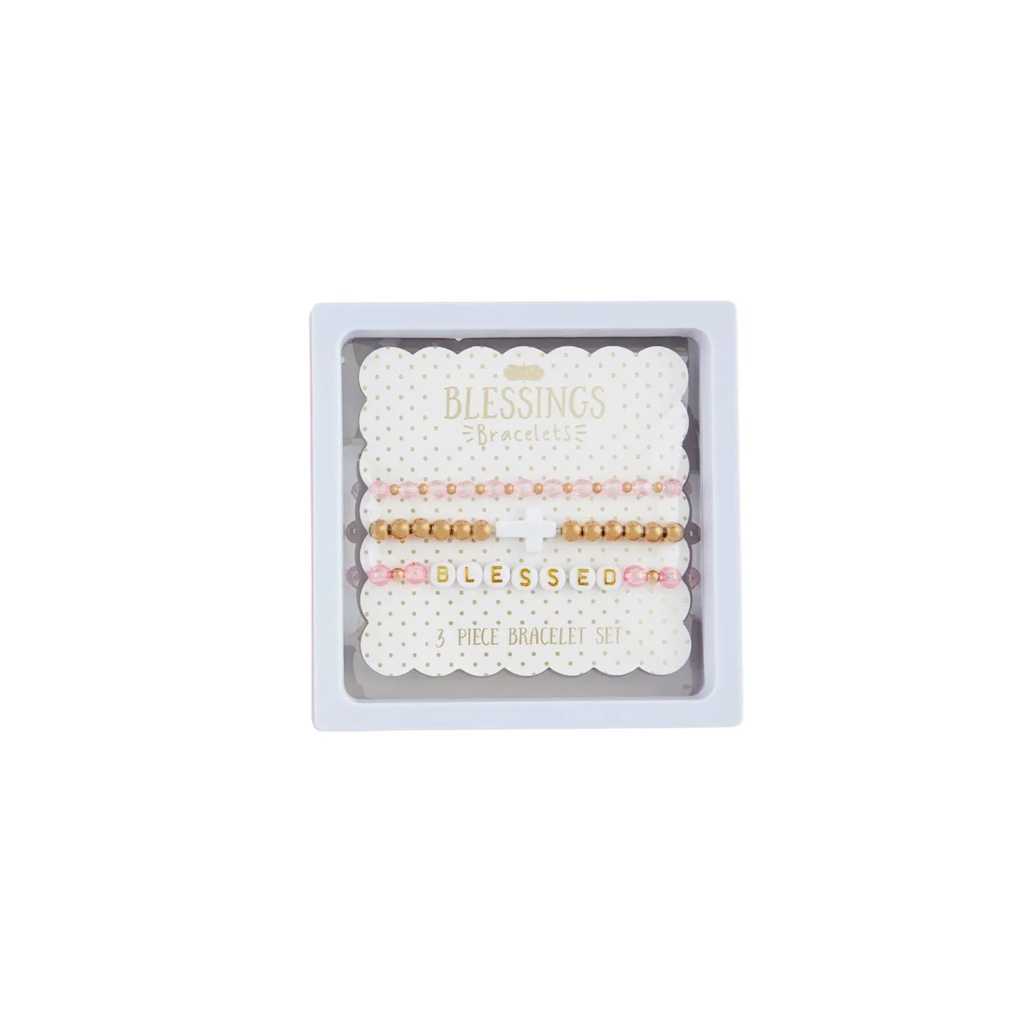 Cross Beaded Bracelet Set | White