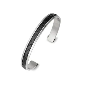 Cuff stainless steel black leather bangle