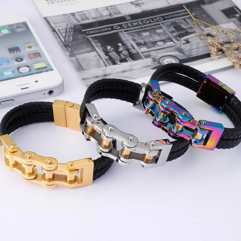 Cycolinks Magnetic Leather Bike Chain Bracelet