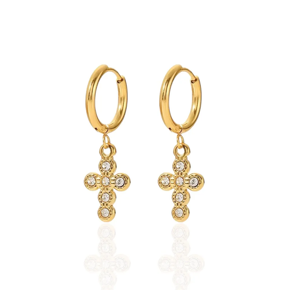 Cz Cross Hoop Earrings