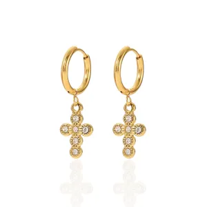Cz Cross Hoop Earrings
