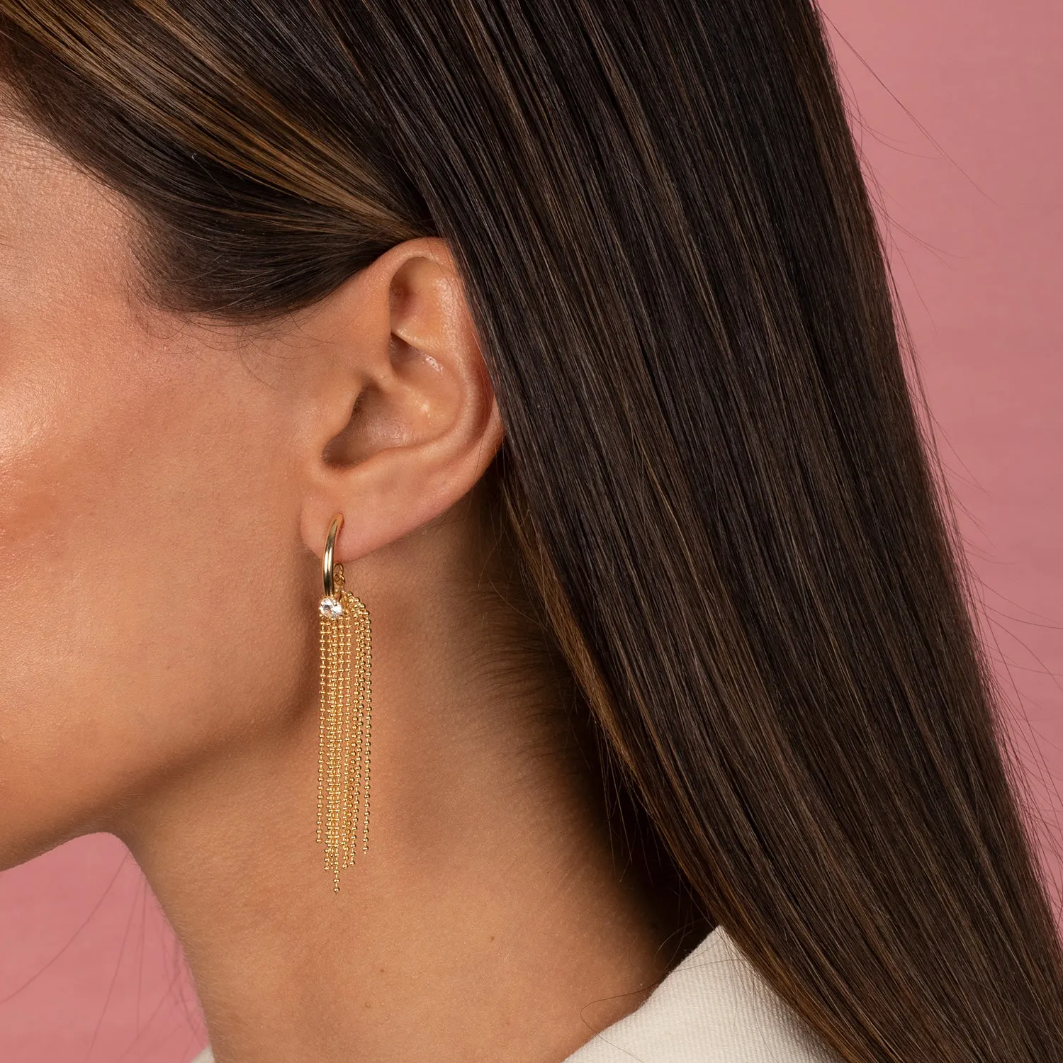 CZ Solitaire X Ball Chain Drop Stud Earring