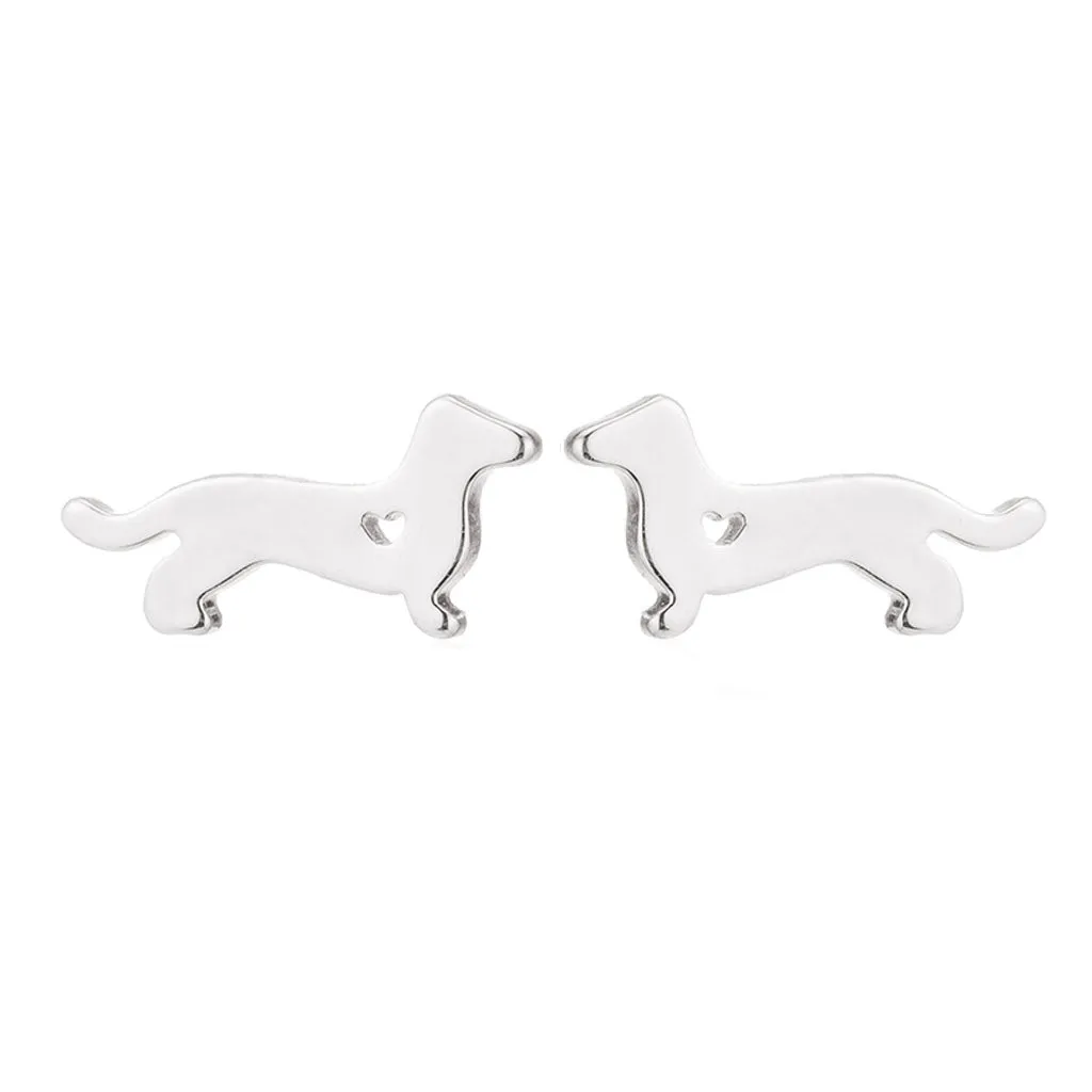 Dachshund Heart Earrings | Silver or Rose Gold Tones