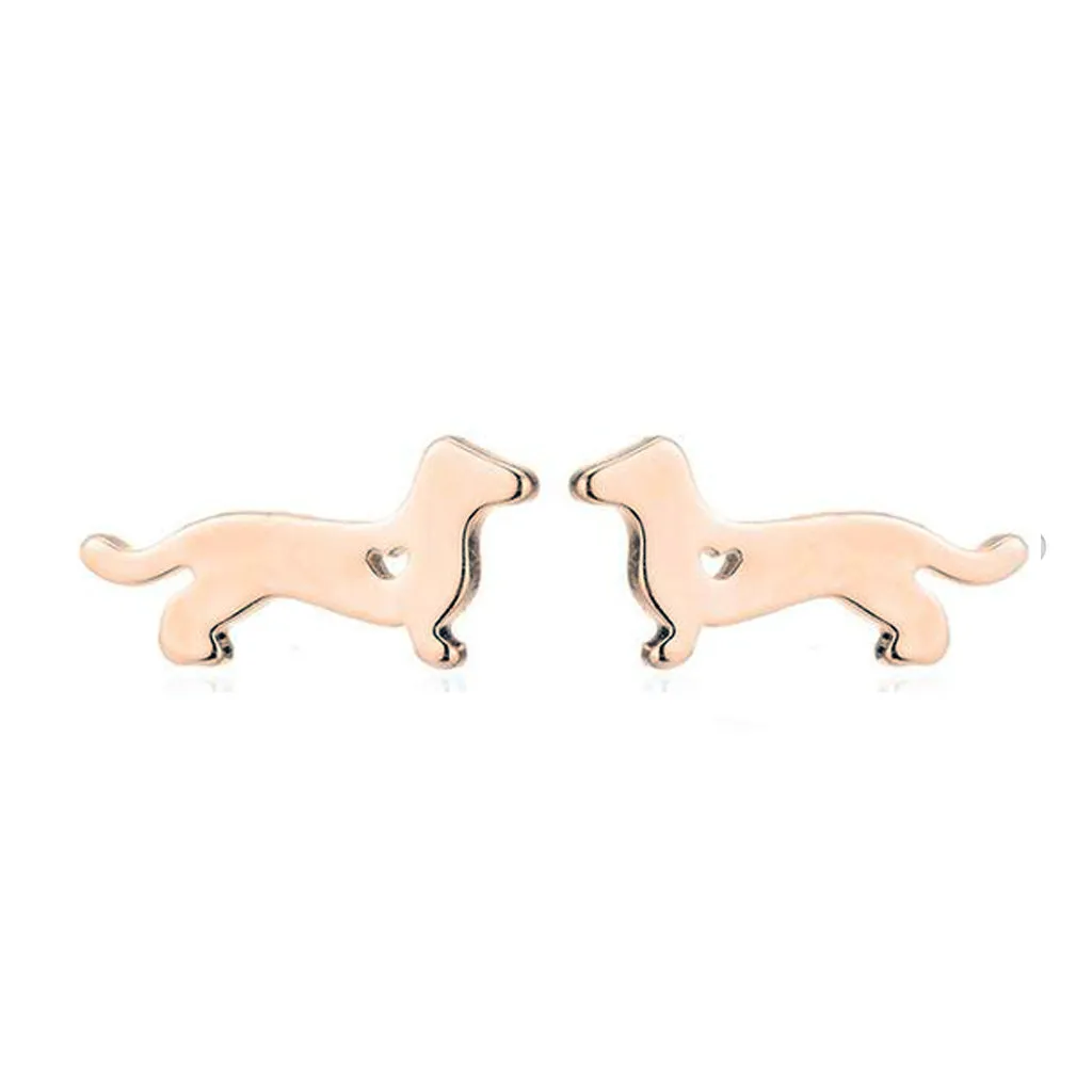 Dachshund Heart Earrings | Silver or Rose Gold Tones