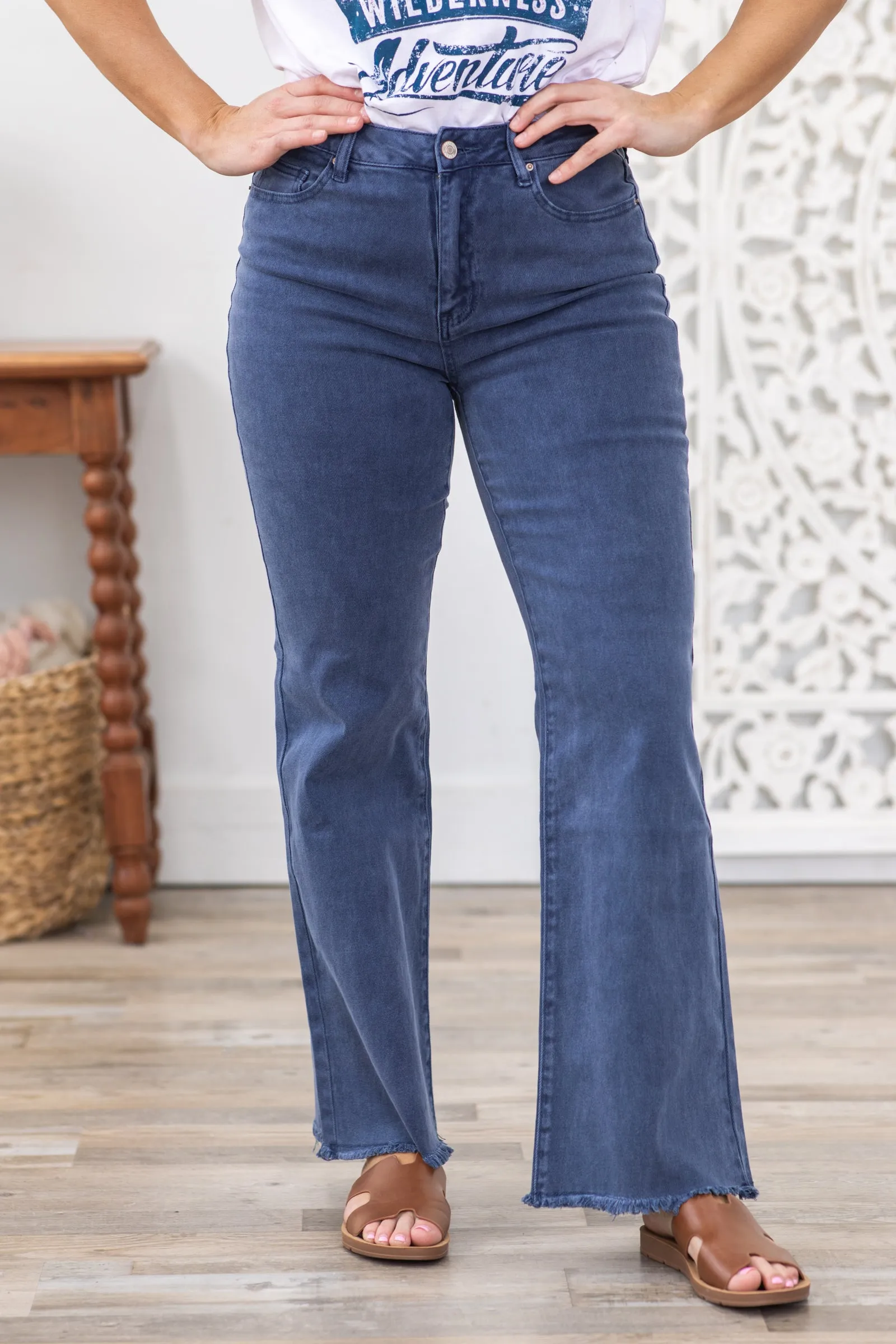 Dark Navy Acid Wash Slim Bootcut Jeans