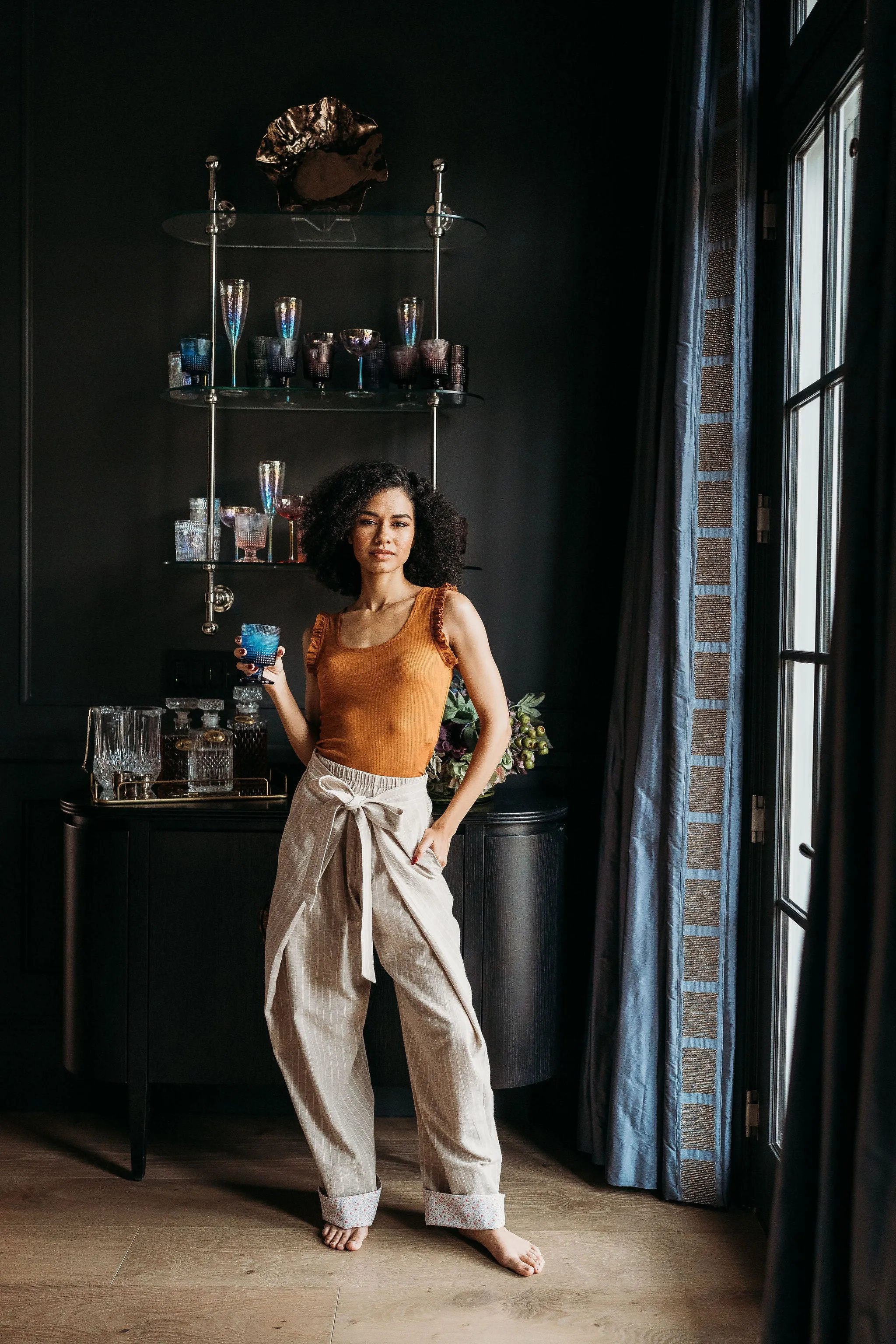Desert Sand Pinstripe Palazzo Pants