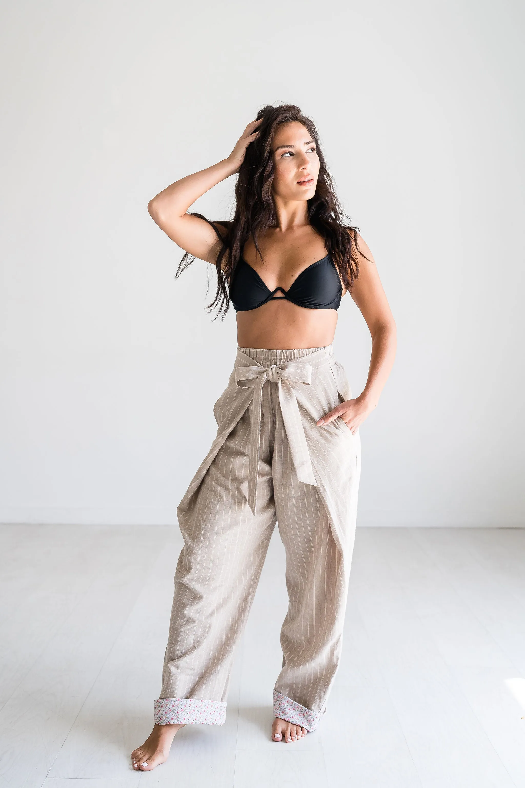 Desert Sand Pinstripe Palazzo Pants