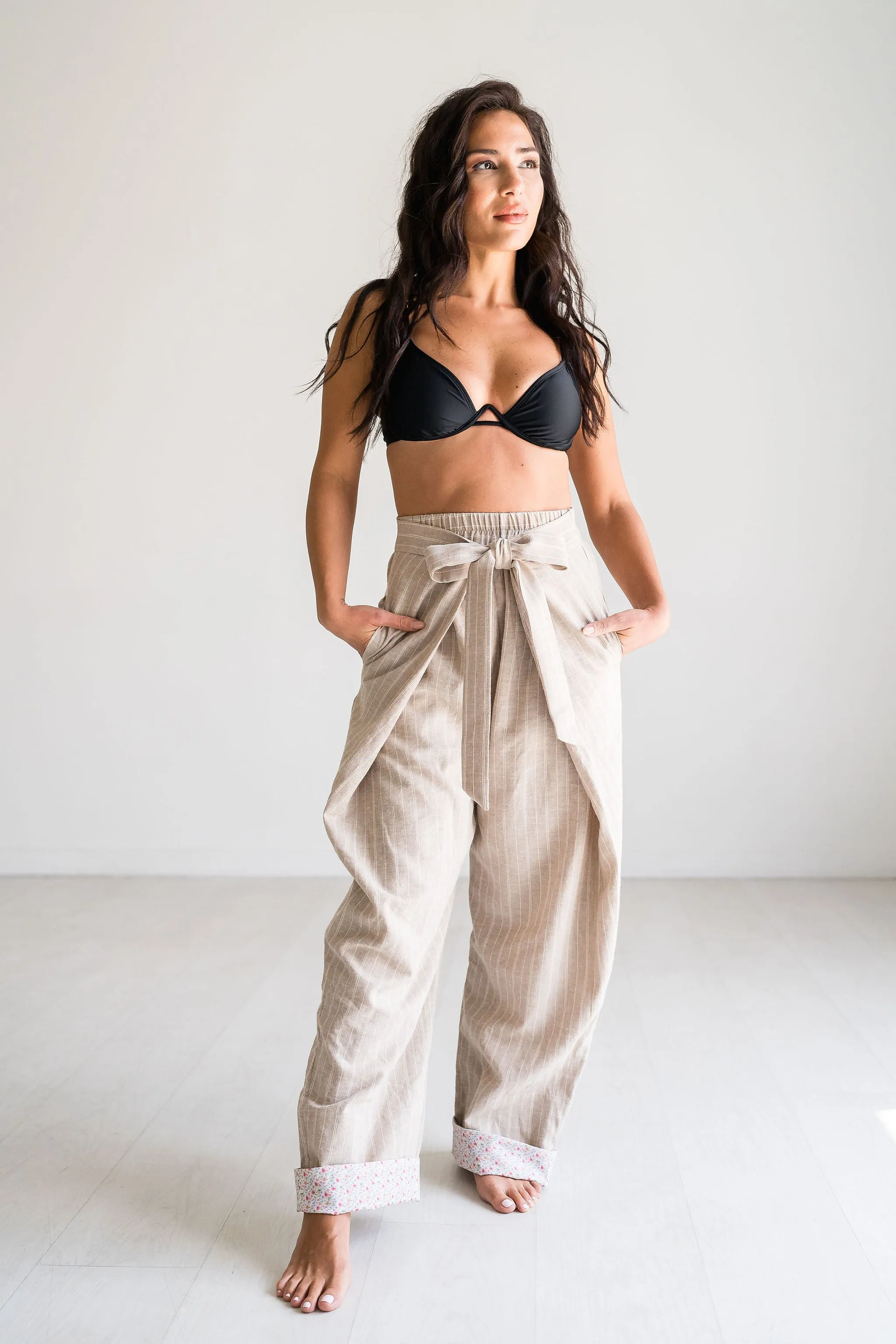 Desert Sand Pinstripe Palazzo Pants