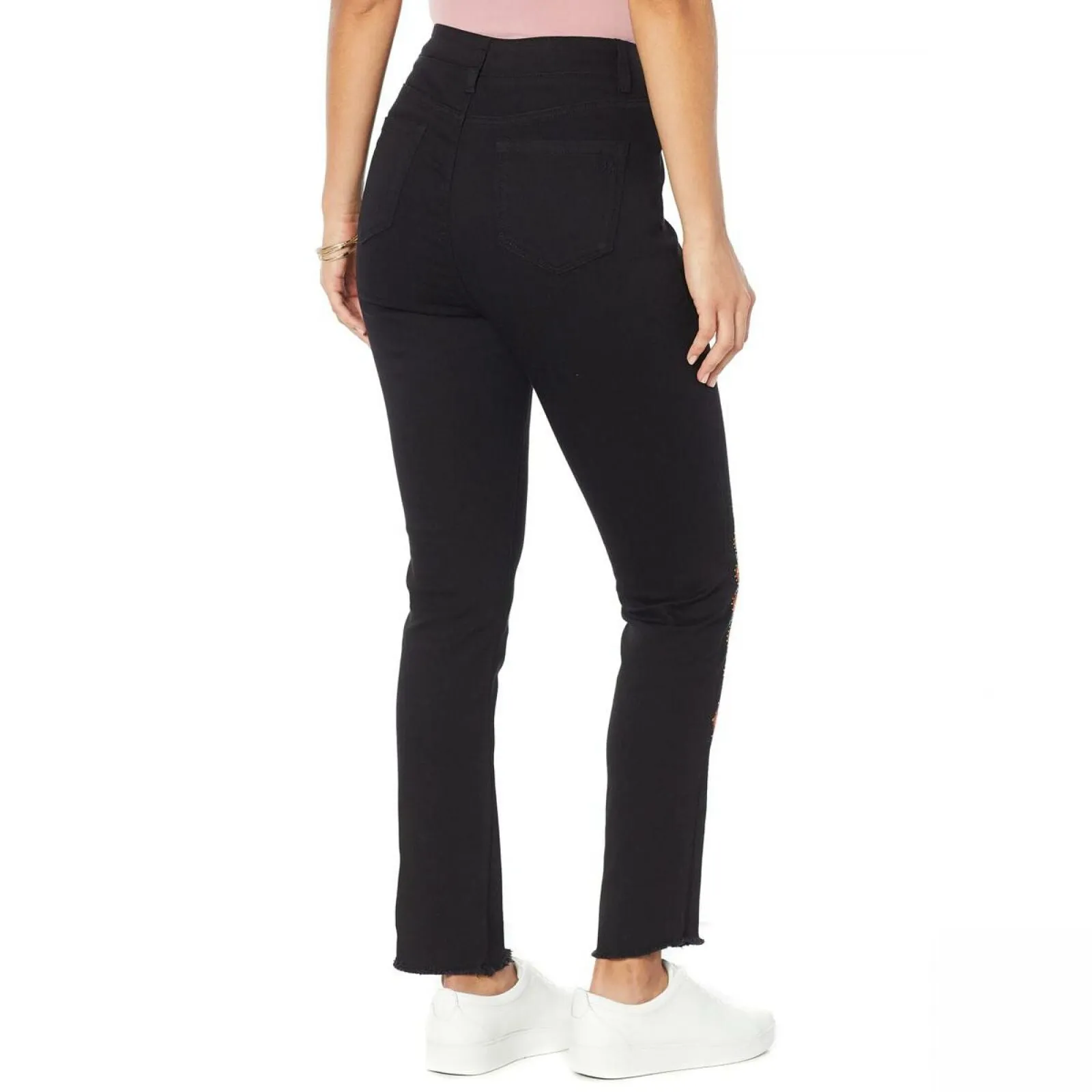DG2 by Diane Gilman Women's Embroidered Pull On Stretch Denim Ankle Jeans