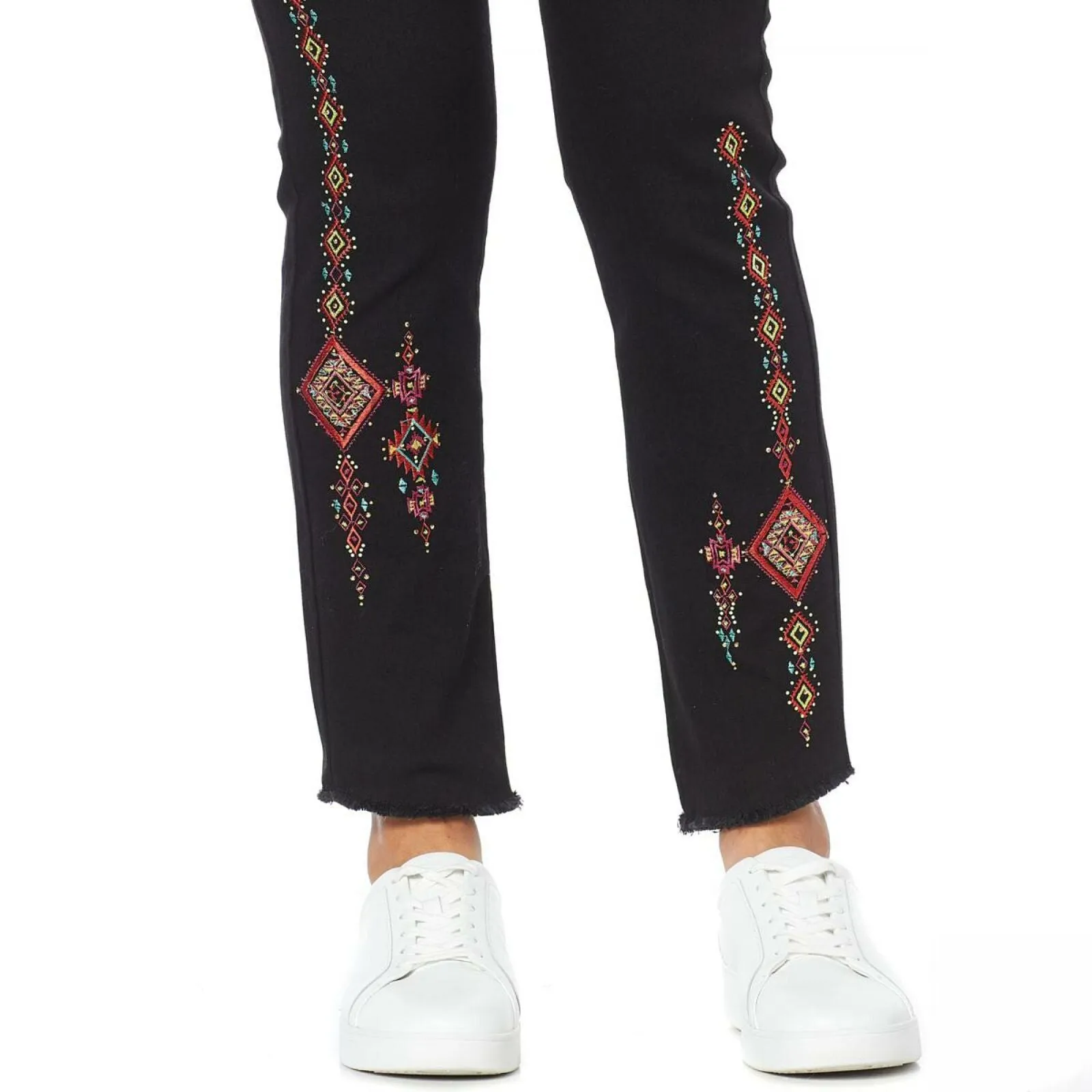 DG2 by Diane Gilman Women's Embroidered Pull On Stretch Denim Ankle Jeans