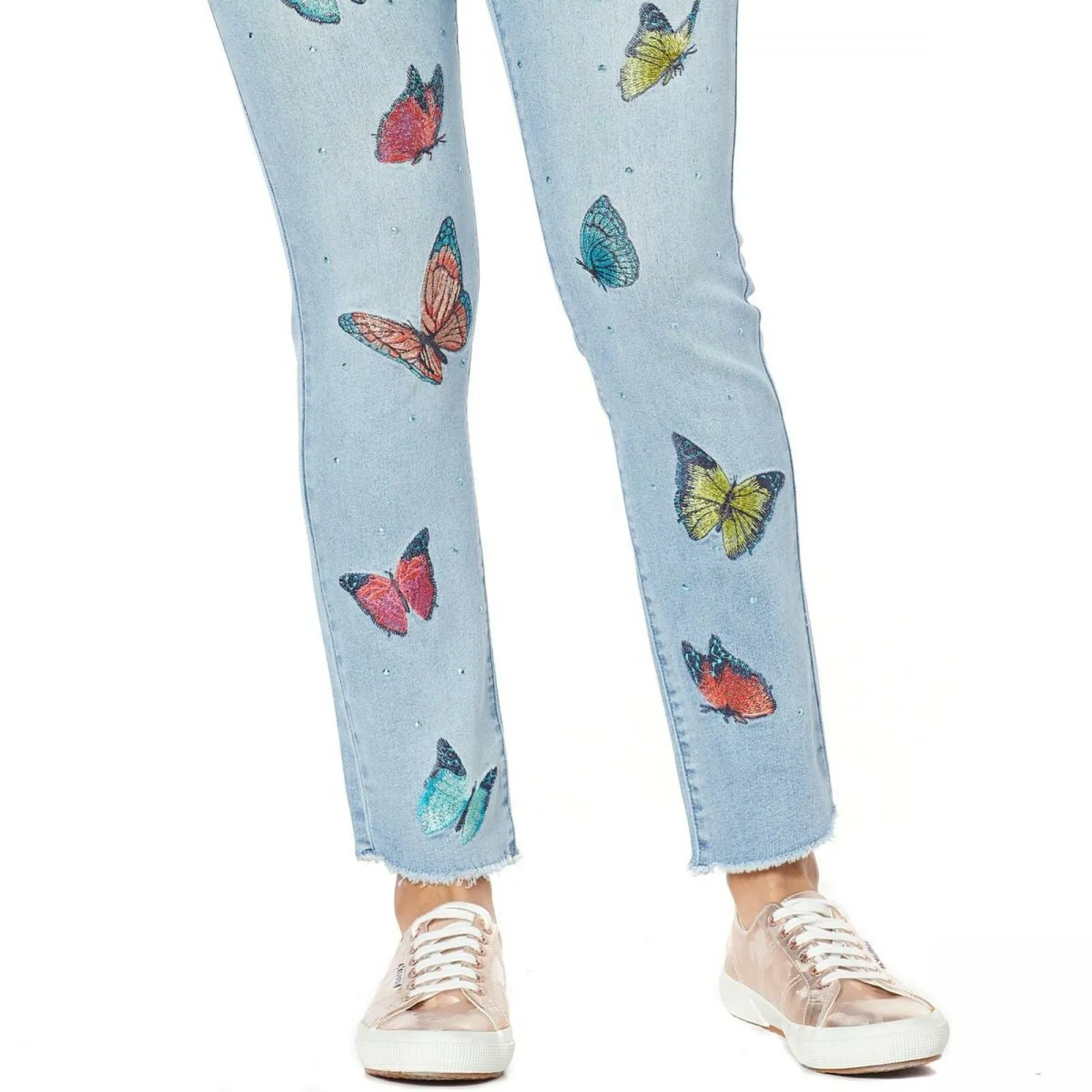 DG2 by Diane Gilman Women's Embroidered Pull On Stretch Denim Ankle Jeans