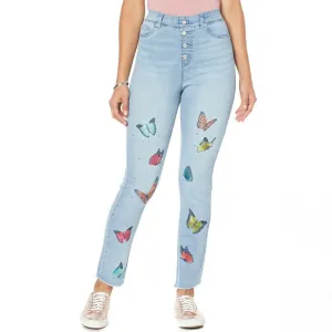 DG2 by Diane Gilman Women's Embroidered Pull On Stretch Denim Ankle Jeans