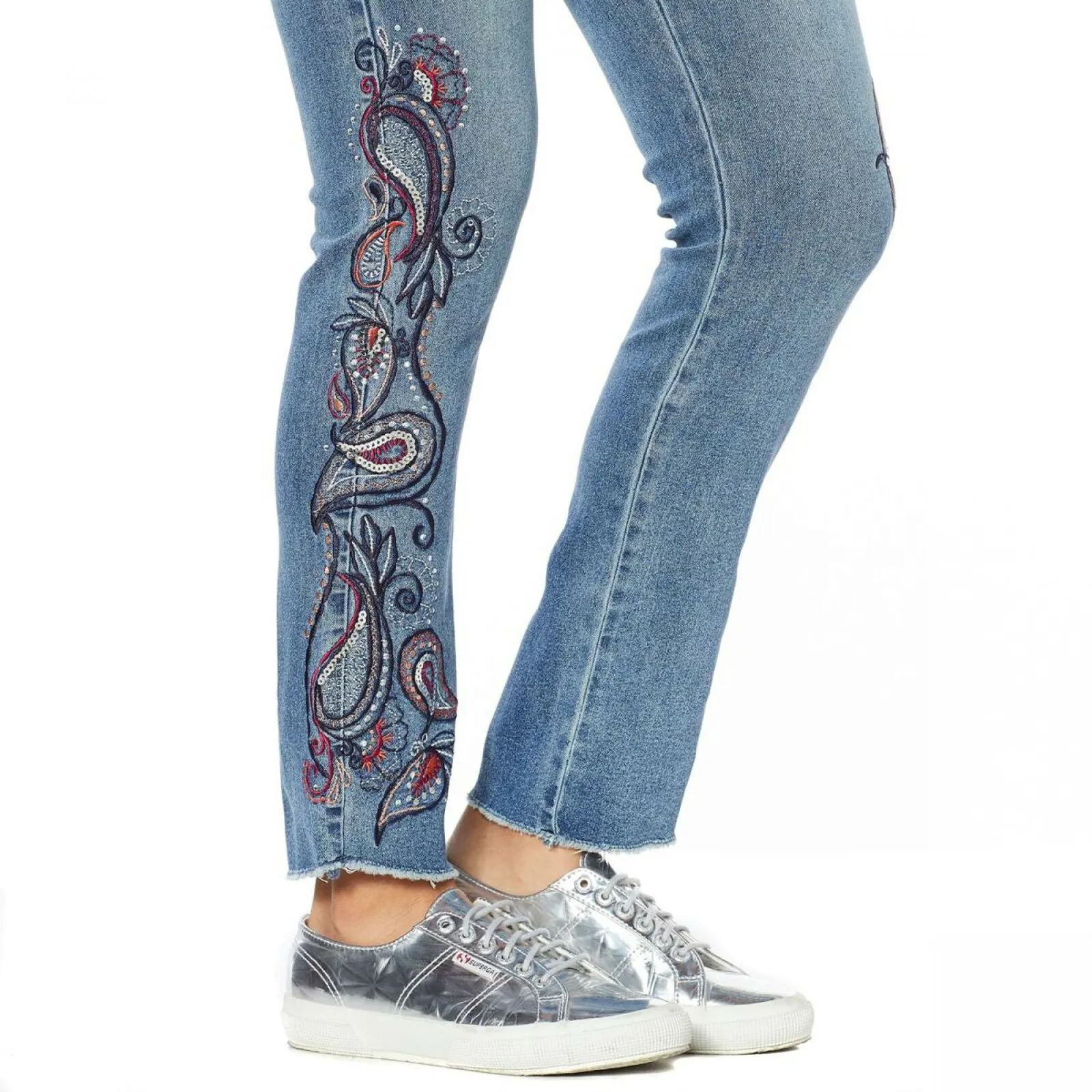 DG2 by Diane Gilman Women's Embroidered Pull On Stretch Denim Ankle Jeans