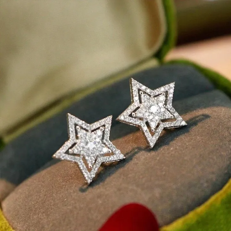 Diamond Earrings | Star Shape Earrings | Star Ear Studs | Star earrings with Diamonds | Iced Out Earrings | Womens Diamond Earrings